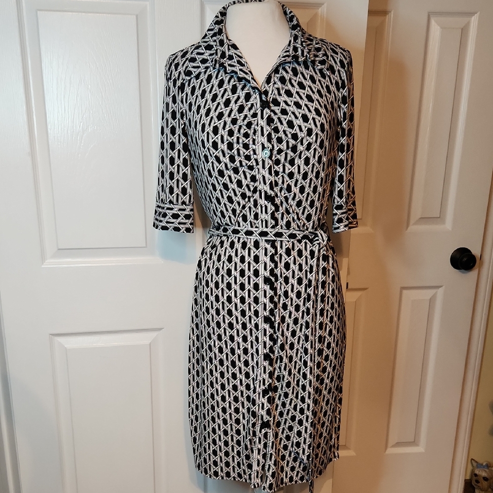 Laundry By Shelli Segal Geometric Black and White Midi Dress